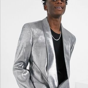 Asos silver metallic blazer longline